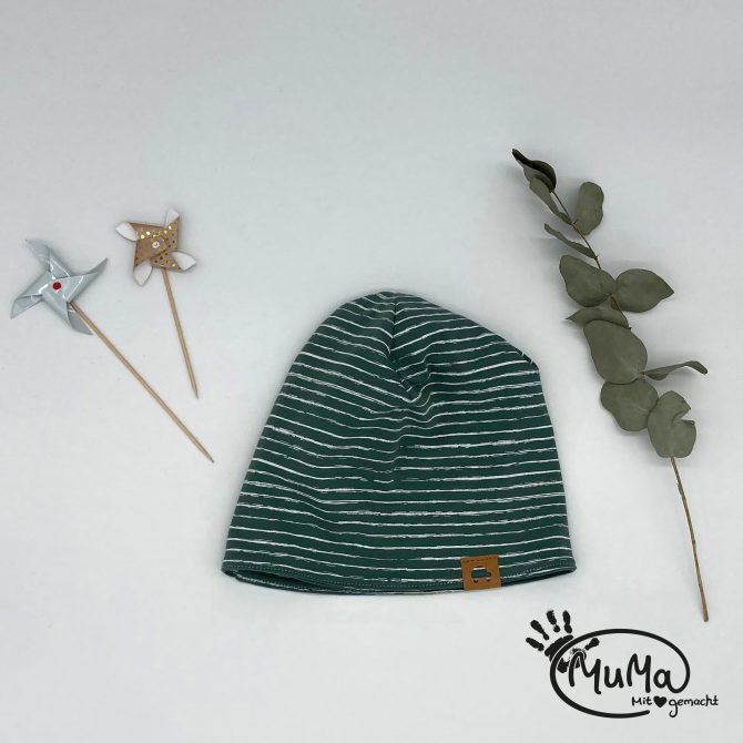 Beanie - Bio-Jersey, grün gestreift