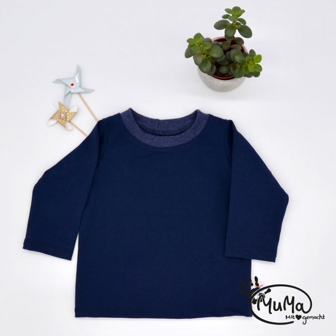 Langarm - Bio-Jersey blau mit Bund blau
