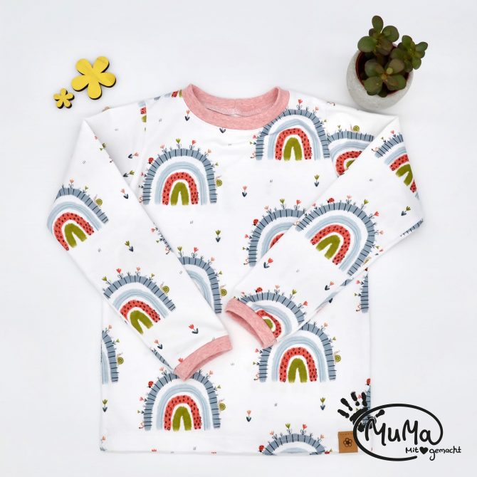 Langarm - Bio-Jersey Regenbogen mit Bund rosa meliert