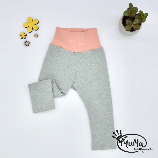 Leggings - Sweat Ökotex Standard 100, mint mit Bund apricot