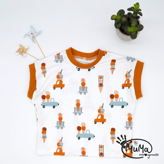 Oversized Shirt - Bio-Jersey Eis Auto mit Bund ocker