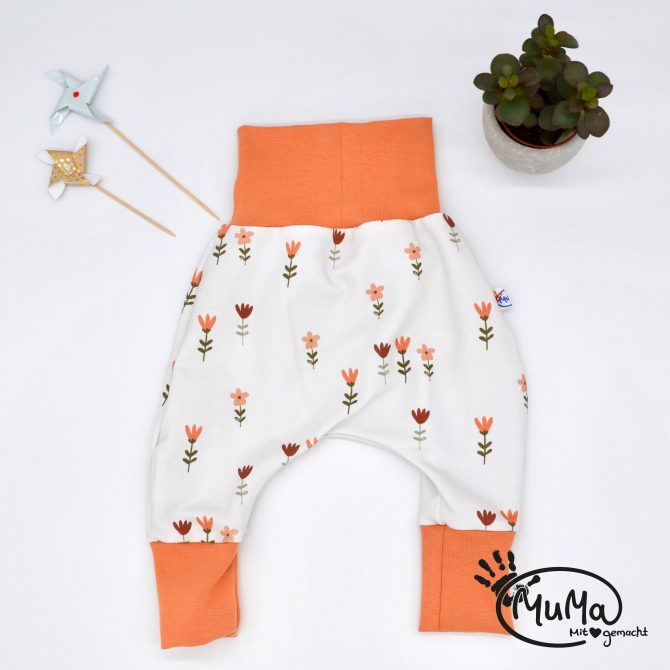 Pumphose - Bio-Jersey Blumen klein mit Bund apricot