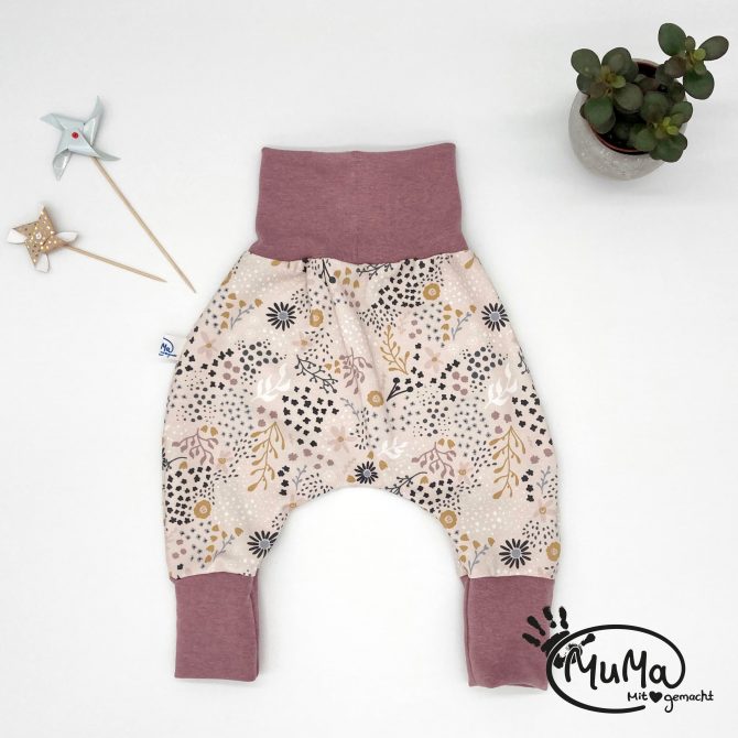 Pumphose - Bio-Jersey Wiese mit Bund altrosa