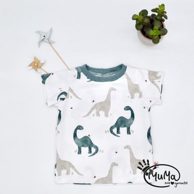 Shirt - Bio-Jersey Dino mit Bund rauchblau