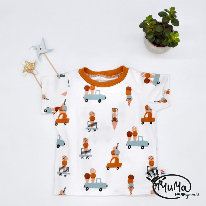 Shirt - Bio-Jersey Eis Auto mit Bund ocker