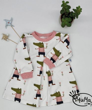 Basickleid - Bio-French-Terry Kroko rosa mit Bund rosa meliert