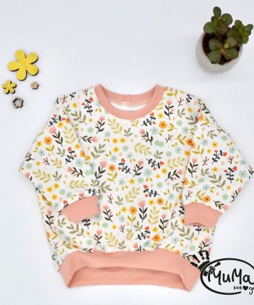 Oversized Sweater - Bio-French-Terry Flower Garden mit Bund apricot