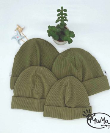 Beanie mit Umschlag - Rippjersey Olive