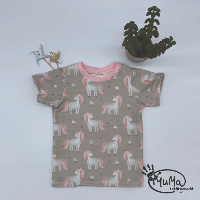 Kurarmshirt French Terry Einhorn Grau
